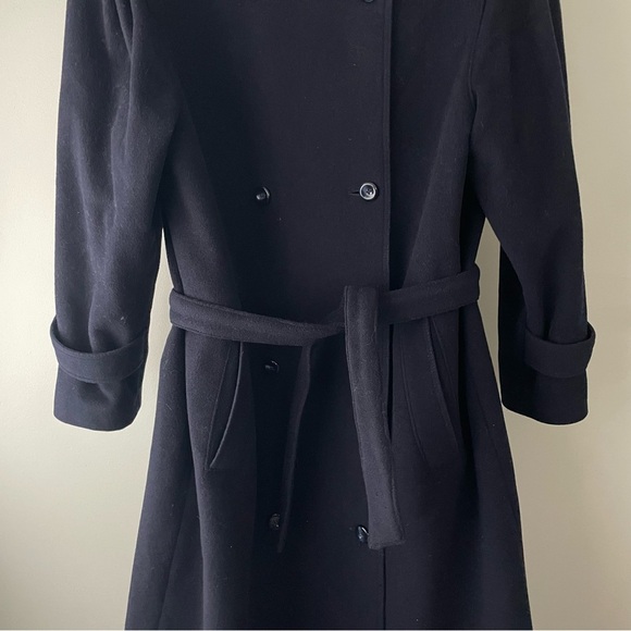 Vintage Wool Cashmere Long Coat Overcoat Maxi Longline Belted Navy Blue Size 12 - Picture 5 of 14